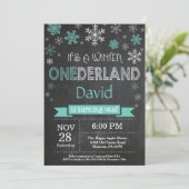 Winter Onederland 1e verjaardag uitnodiging (Staand voorkant)