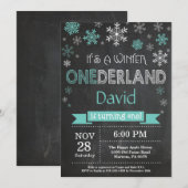 Winter Onederland 1e verjaardag uitnodiging (Voorkant / Achterkant)