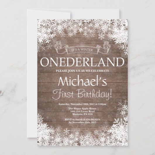 Winter Onederland 1e verjaardag uitnodiging (Voorkant)