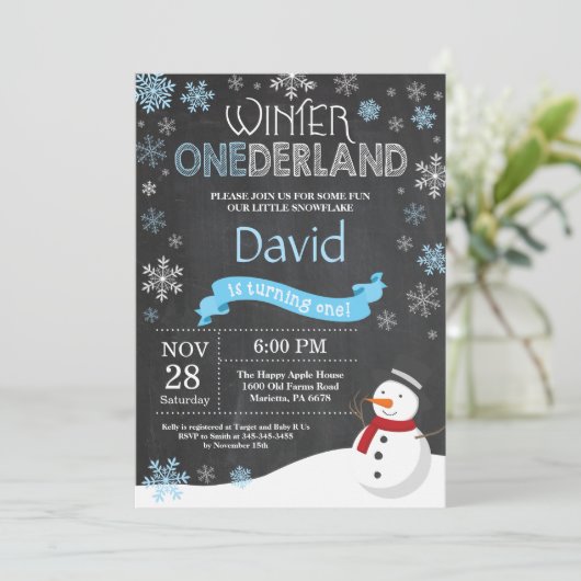 Winter Onederland 1e verjaardag uitnodiging (Staand voorkant)