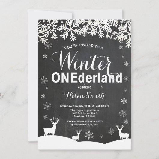 Winter Onederland 1e verjaardag uitnodiging (Voorkant)