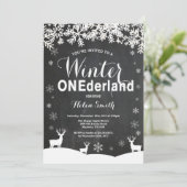 Winter Onederland 1e verjaardag uitnodiging (Staand voorkant)
