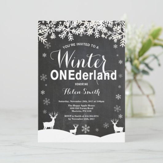 Winter Onederland 1e verjaardag uitnodiging (Staand voorkant)