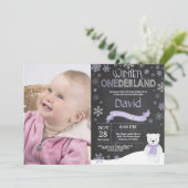 Winter Onederland 1e verjaardag uitnodiging (Staand voorkant)