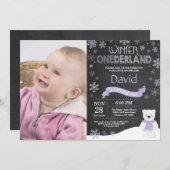 Winter Onederland 1e verjaardag uitnodiging (Voorkant / Achterkant)