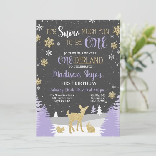 Winter Onederland 1e verjaardag uitnodiging (Staand voorkant)
