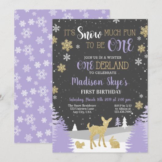 Winter Onederland 1e verjaardag uitnodiging (Voorkant / Achterkant)