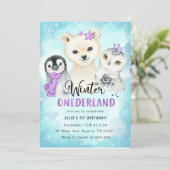 Winter Onederland 1e verjaardag uitnodiging (Staand voorkant)