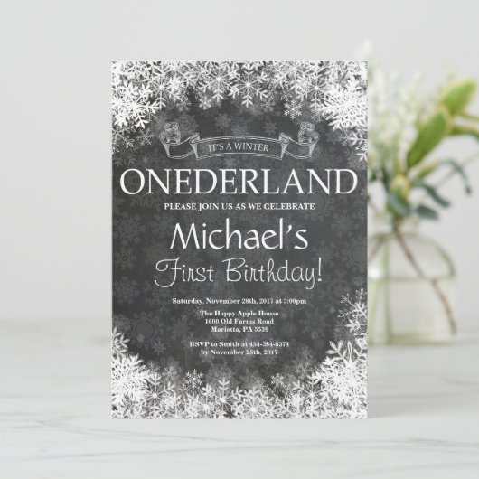 Winter Onederland 1e verjaardag uitnodiging (Staand voorkant)