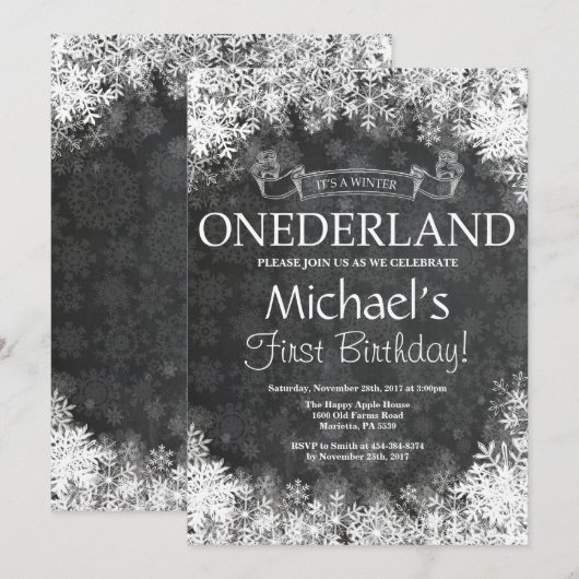 Winter Onederland 1e verjaardag uitnodiging (Voorkant / Achterkant)