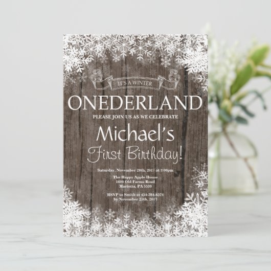 Winter Onederland 1e verjaardag uitnodiging (Staand voorkant)