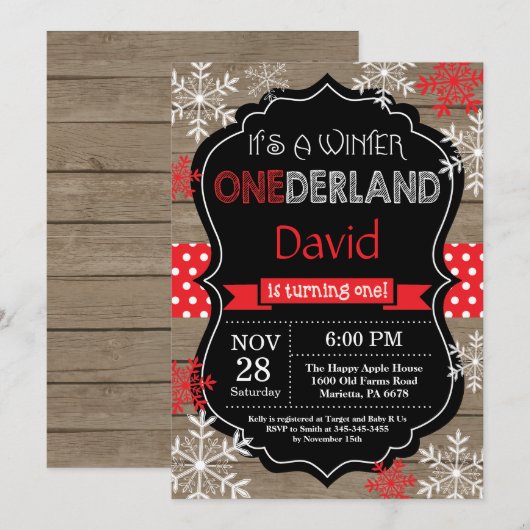 Winter Onederland 1e verjaardag uitnodiging (Voorkant / Achterkant)