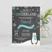 Winter Onederland 1e verjaardag uitnodiging (Staand voorkant)