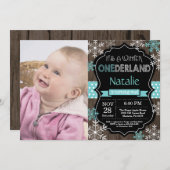 Winter Onederland 1e verjaardag uitnodiging (Voorkant / Achterkant)