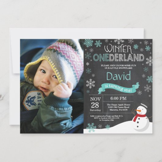 Winter Onederland 1e verjaardag uitnodiging (Voorkant)