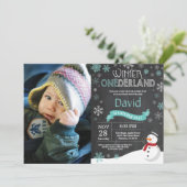 Winter Onederland 1e verjaardag uitnodiging (Staand voorkant)