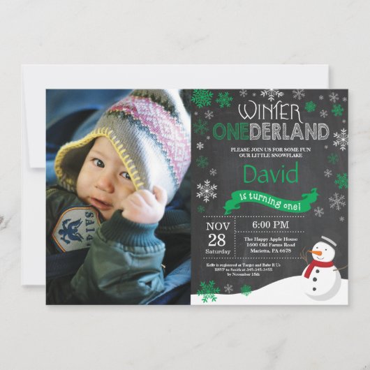 Winter Onederland 1e verjaardag uitnodiging (Voorkant)