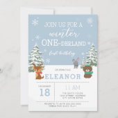 Winter Onederland 1e verjaardag Uitnodiging Dieren (Voorkant)