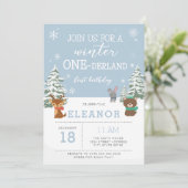 Winter Onederland 1e verjaardag Uitnodiging Dieren (Staand voorkant)