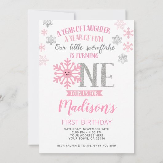 Winter Onederland 1e verjaardag Uitnodiging Foto (Voorkant)