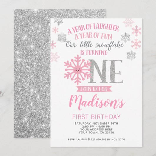 Winter Onederland 1e verjaardag Uitnodiging Foto (Voorkant / Achterkant)