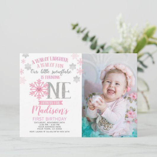 Winter Onederland 1e verjaardag Uitnodiging Foto (Staand voorkant)