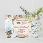 Winter Onederland 1e verjaardag uitnodiging. Kaart (Staand voorkant)