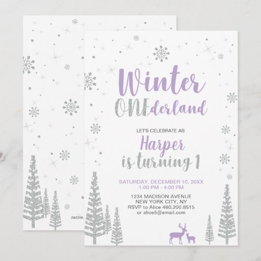 Winter Onederland 1e verjaardag uitnodiging - meis (Voorkant / Achterkant)