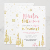 Winter Onederland 1e verjaardag uitnodiging - meis (Voorkant / Achterkant)