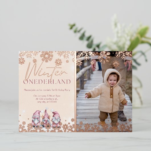 Winter ONEderland 1e verjaardag uitnodiging meisje (Staand Voorkant)
