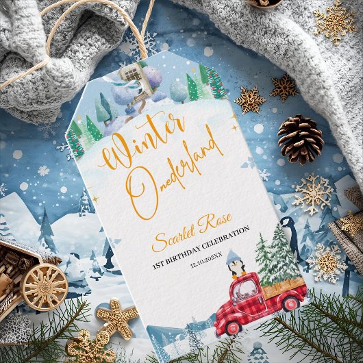 Winter Onederland 1e verjaardag Uitnodigingen Cadeaulabel