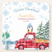 Winter Onederland 1e verjaardag Uitnodigingen Kartonnen Onderzetters (Voorkant)