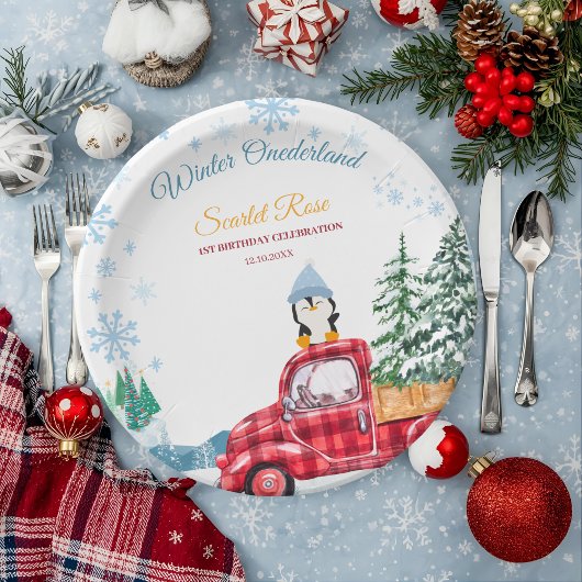 Winter Onederland 1e verjaardag Uitnodigingen Papieren Bordje