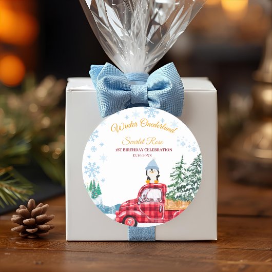 Winter Onederland 1e verjaardag Uitnodigingen Ronde Sticker