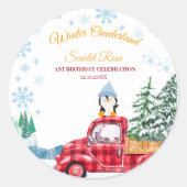 Winter Onederland 1e verjaardag Uitnodigingen Ronde Sticker (Voorkant)