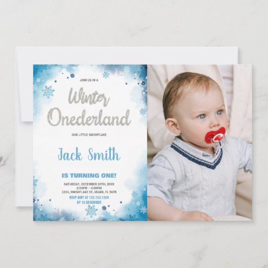 winter onederland 1e verjaardag uitnodigingen w Fo (Voorkant)