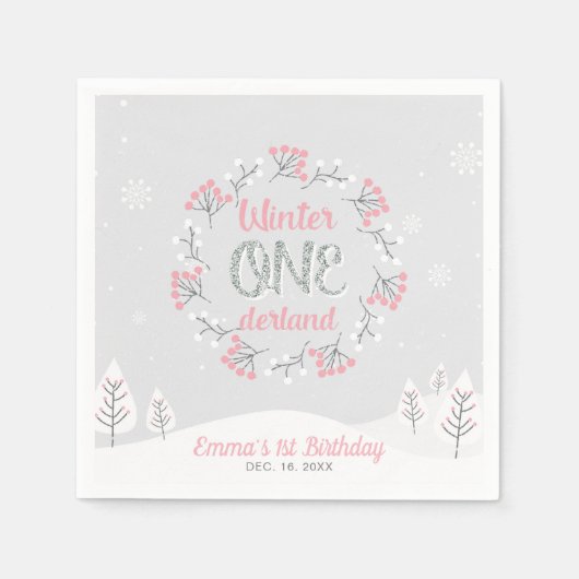 Winter Onederland 1e verjaardag van Napkin Servet (Voorkant)