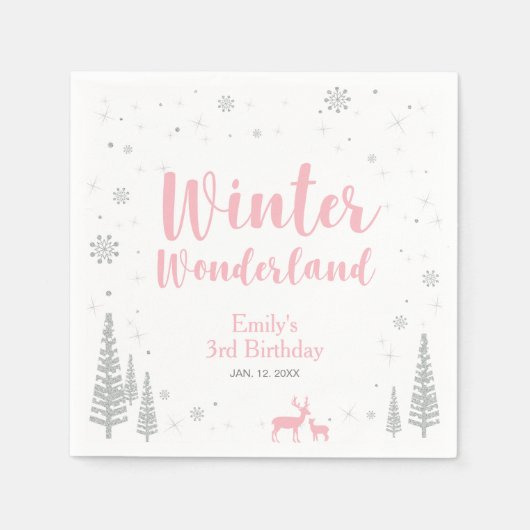 Winter Onederland 1e verjaardag van Napkin Servetten (Voorkant)
