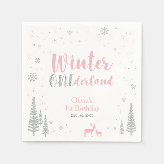 Winter Onederland 1e verjaardag van Napkin Servetten (Voorkant)