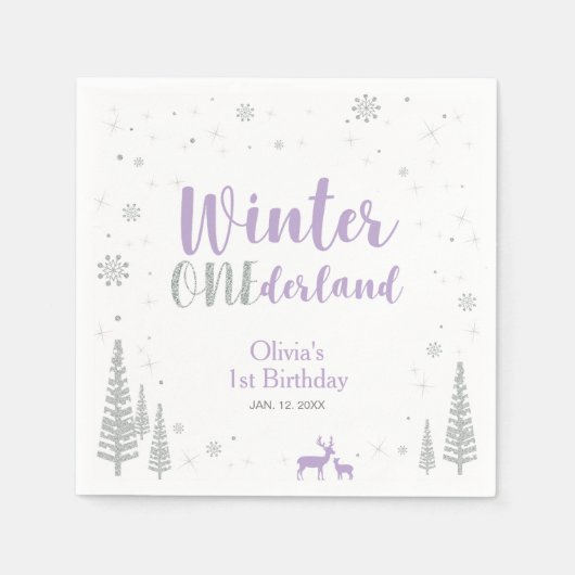 Winter Onederland 1e verjaardag van Napkin Servetten (Voorkant)