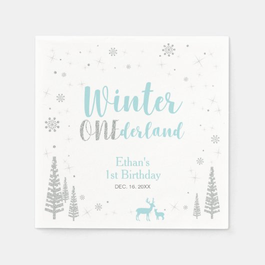 Winter Onederland 1e verjaardag van Napkin Servetten (Voorkant)