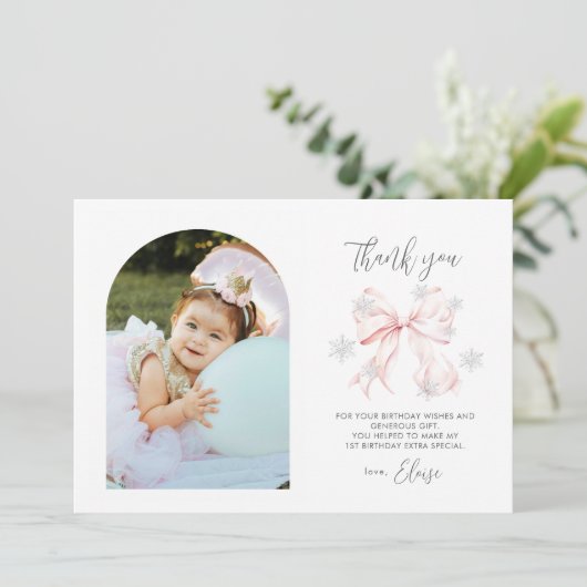 Winter Onederland 1e verjaardag vlakke bedankkaart Kaart (Staand voorkant)