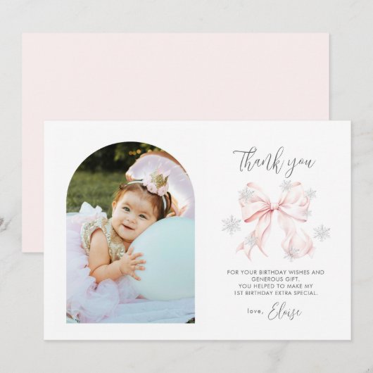 Winter Onederland 1e verjaardag vlakke bedankkaart Kaart (Voorkant / Achterkant)