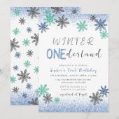 Winter Onederland 1e Verjaardag Winter Uitnodiging (Voorkant / Achterkant)
