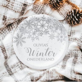 Winter Onederland 1e verjaardag Zilveren sneeuwvlo Papieren Bordje