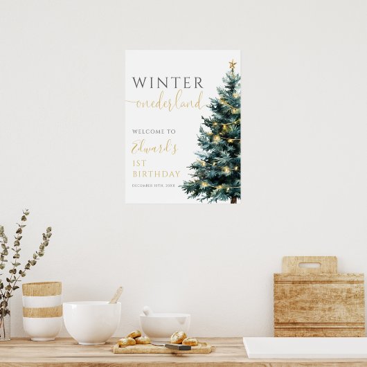 Winter Onederland 1e verjaardagsfeest welkomstbord Poster (Keuken)