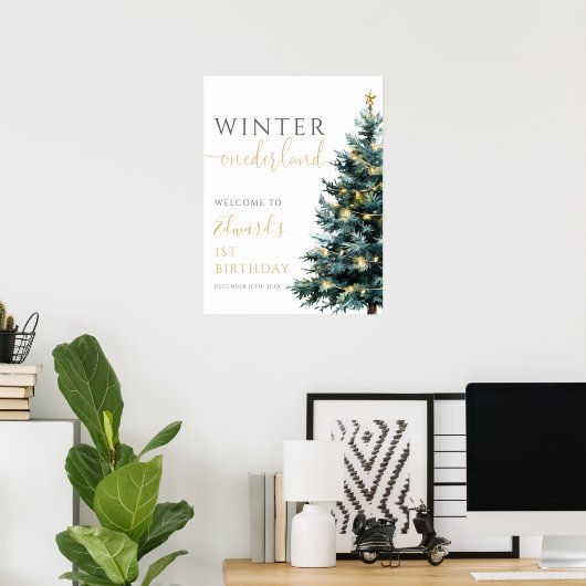 Winter Onederland 1e verjaardagsfeest welkomstbord Poster (Thuiskantoor)