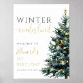Winter Onederland 1e verjaardagsfeest welkomstbord Poster (Voorkant)