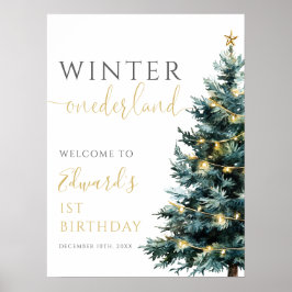 Winter Onederland 1e verjaardagsfeest welkomstbord Poster
