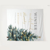 Winter Onederland 1e verjaardagsfeestje Achtergron Wandkleed (Voorkant (horizontaal))